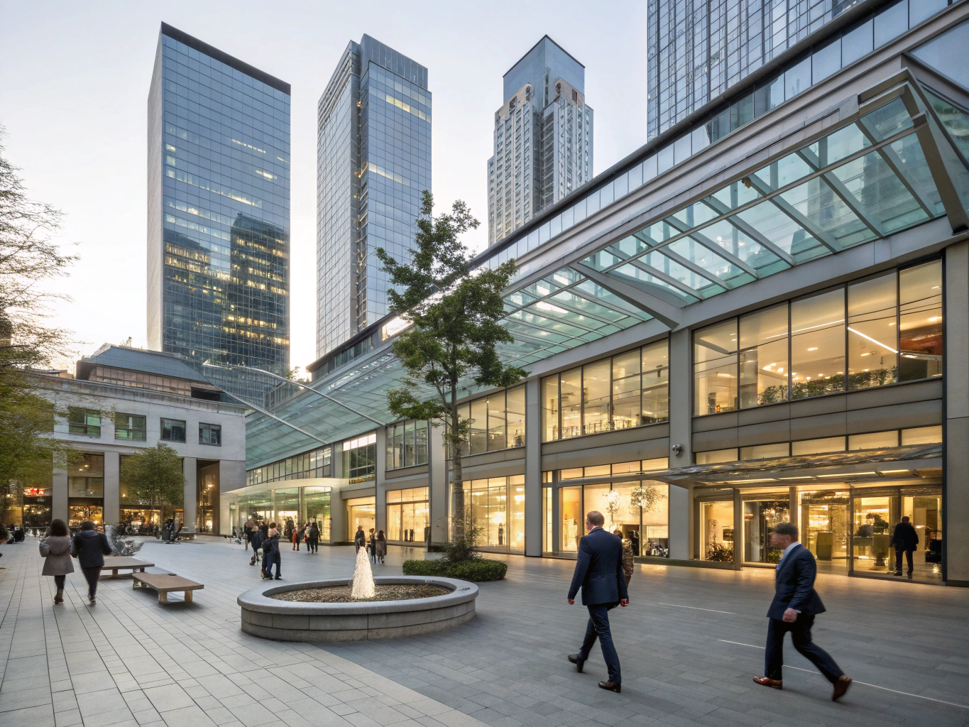 Arquitectura de complejo comercial moderno y edificio de oficinas corporativas